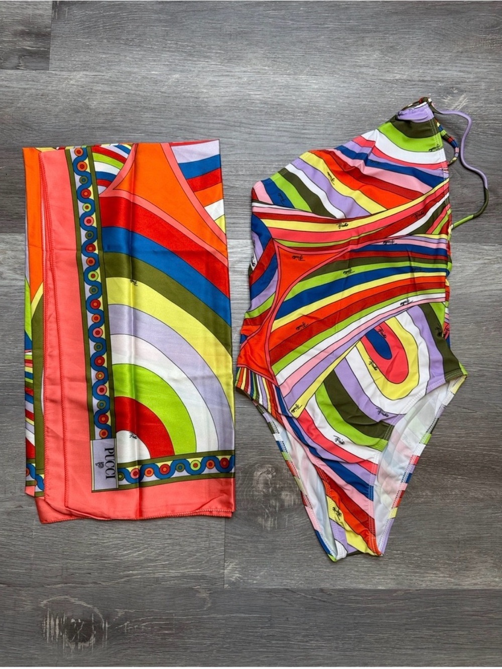 Emilio Pucci Multicolor Swirl Halter Bodysuit